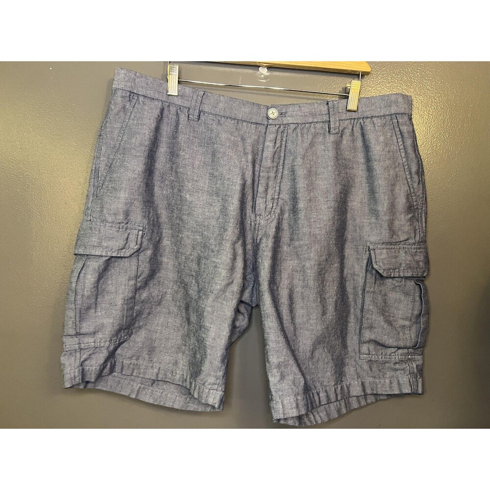 Massimo Dutti Shorts Mens 40 Blue Cotton Linen Cargo Pockets Relaxed Casual